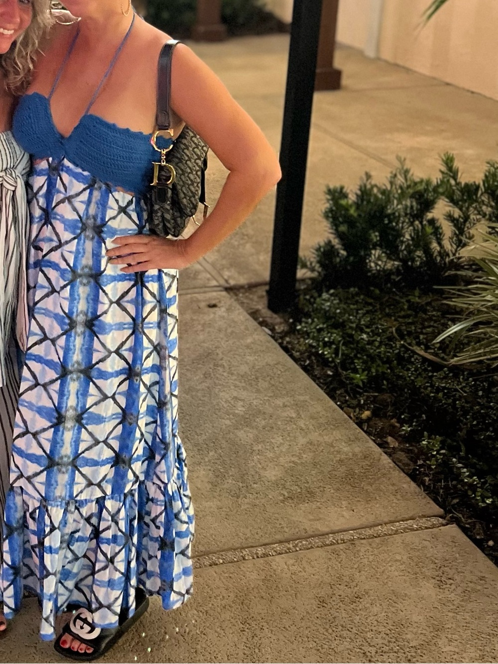 Aqua Blue & White Patterned Maxi Dress